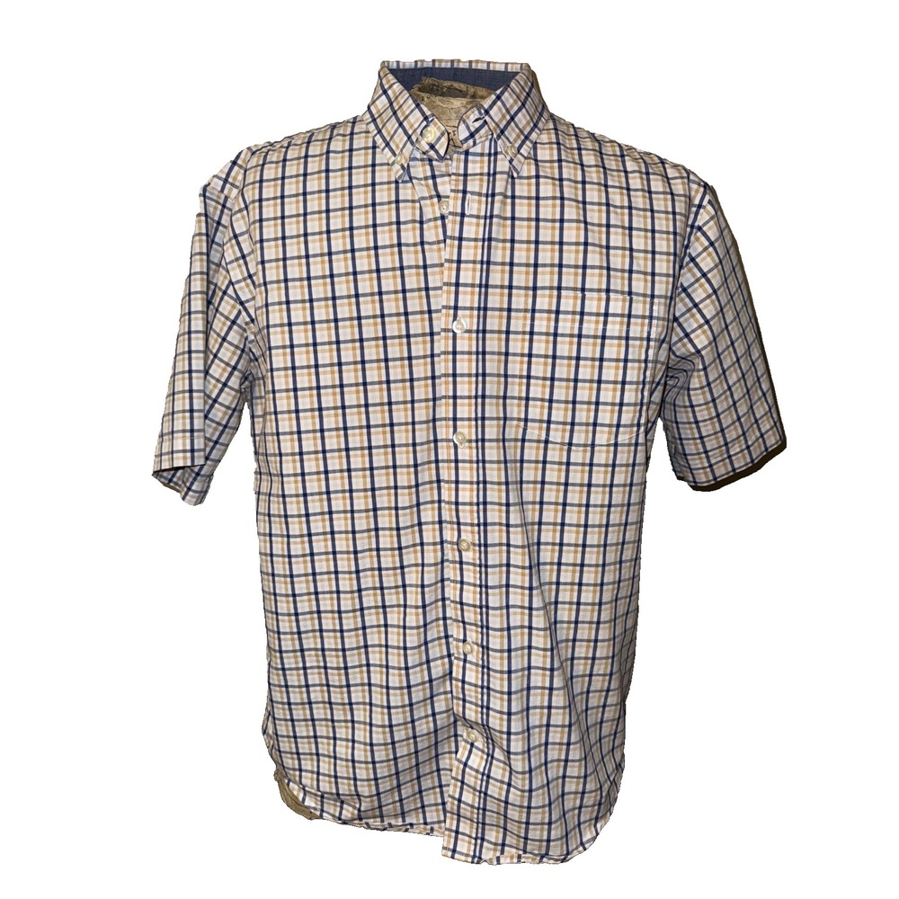 Mason James Men's Shirt Medium Stretch Plaid Colors Button Down Short Sleeve